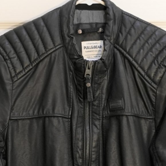 Pull & Bear Men's Soft Leather Full Zip Xray Biker Jacket Black UK Large - Picture 4 of 7